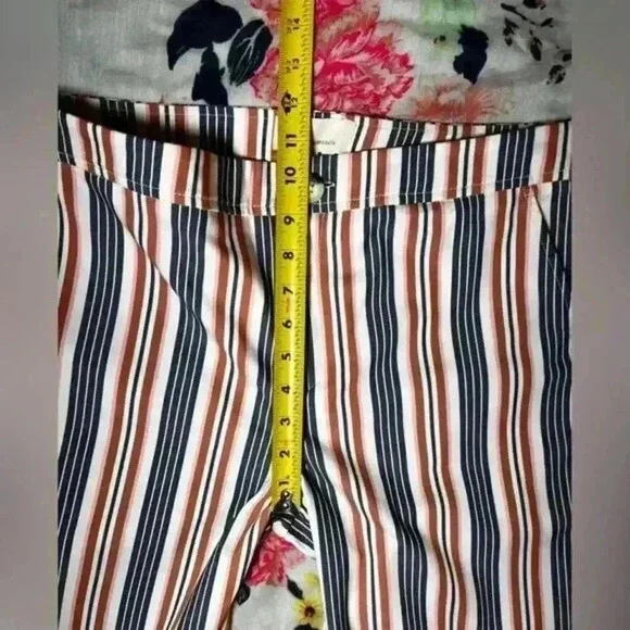 By-Anthropology Low Rise Blue/Burnt Orange Striped Flare Pants Women’s‎ Sz 10 - Picture 6 of 9